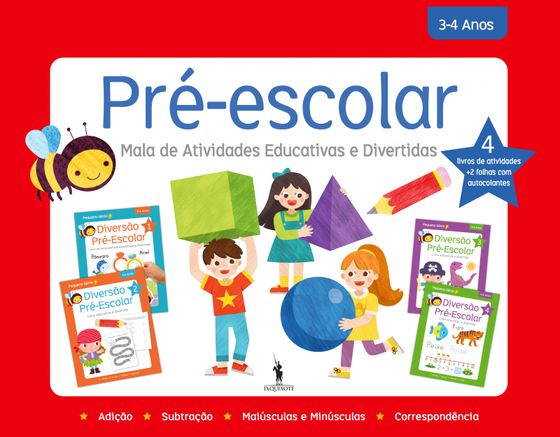 Pré-Escolar - Mala de Atividades Educativas e Divertidas - 4 livros de atividades +2 folhas com autocolantes