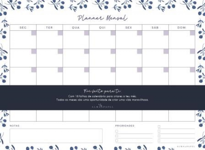 Planner Mensal Azulejo