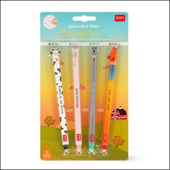 Set of 4 Erasable Pens - Cow + Piggy + Donkey + Rooster