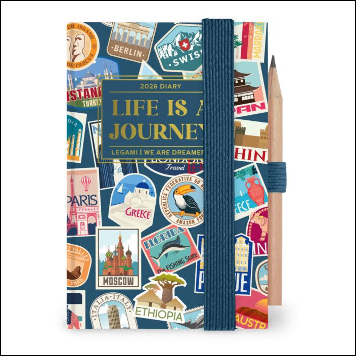 12-Month Diary - 2026 - Mini 2-Day Diary - Travel Stickers