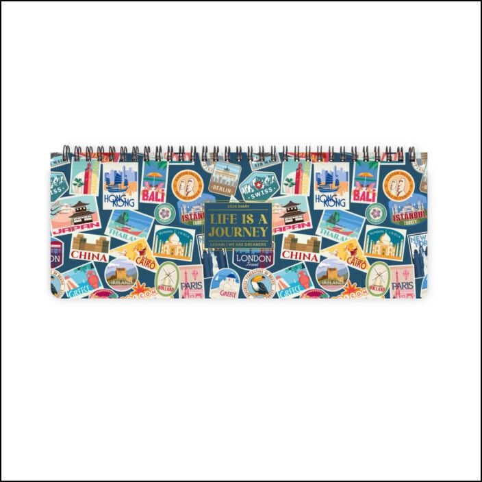 12-Month Diary - 2026 - Desk Planner - Travel Stickers