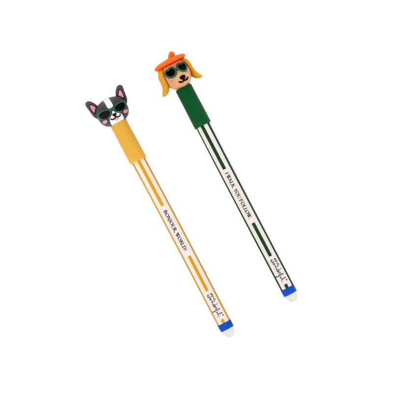 Conjunto de 2 Canetas Apagáveis Bo-Bo - Dachshund + Bulldog Francês