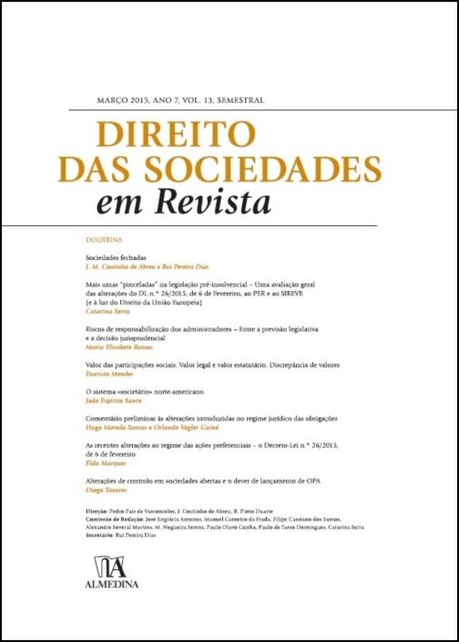 Direito das Sociedades em Revista - Vol. 13 - 2015