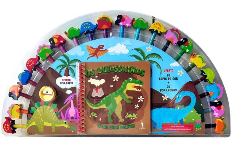 Os Dinossauros - Livro para Colorir com 20 Lápis + 20 Borrachas