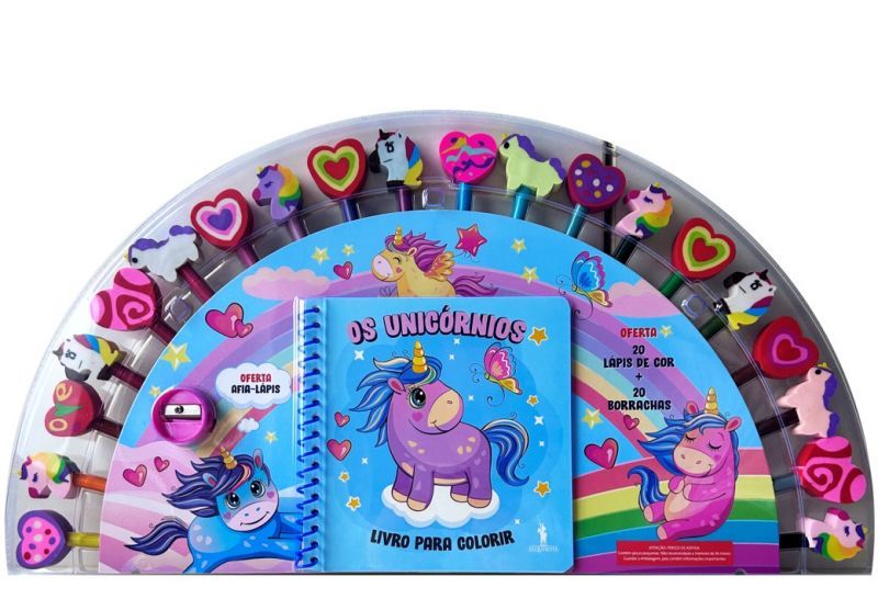 Os Unicórnios - Livro para Colorir com 20 Lápis + 20 Borrachas