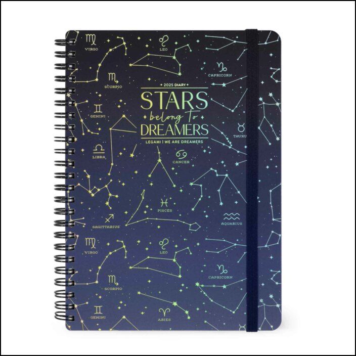 12-MONTH DIARY - 2025 - LARGE WEEKLY SPIRAL BOUND DIARY - STARS